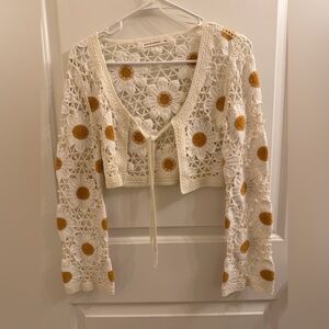 moon & madison Crochet Cardigan - Cream and Brown